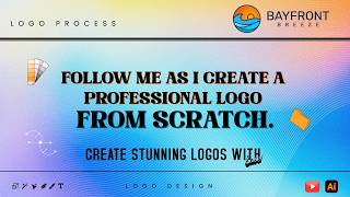 Beach Wave Logo Design in Adobe Illustrator | Sunset Badge Line Art Tutorial screenshot 3