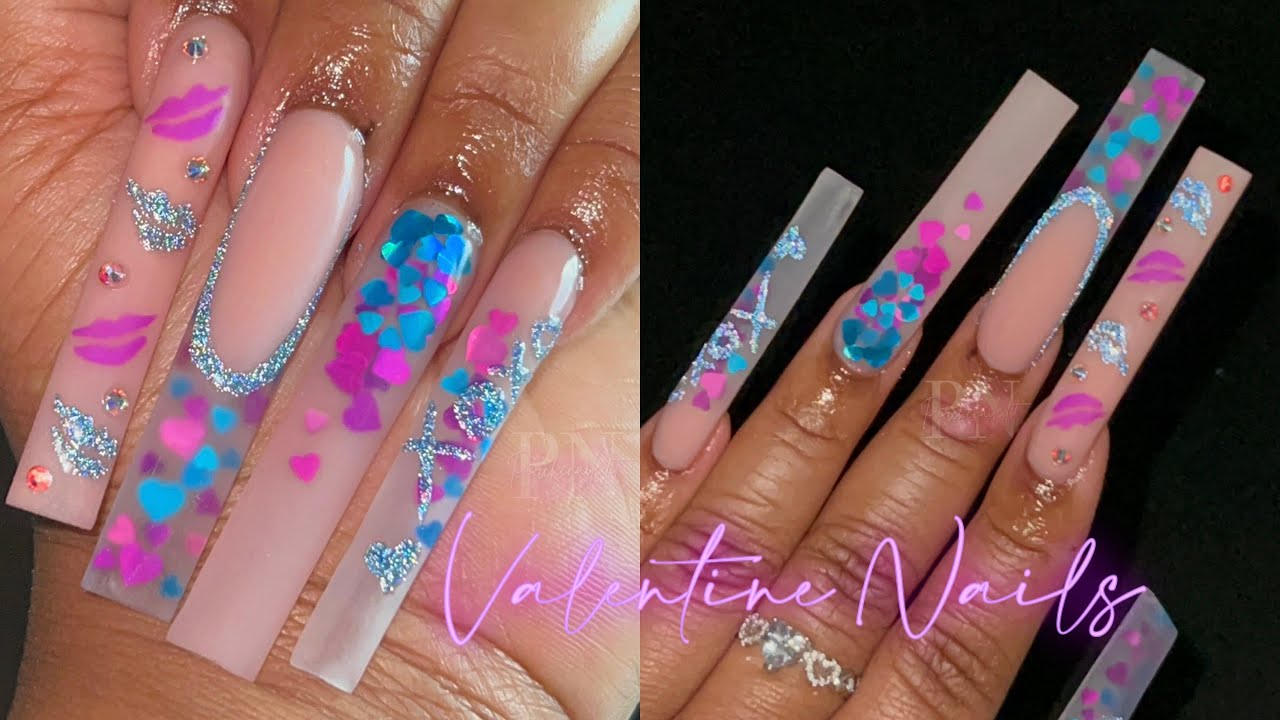 BLUE & PURPLE VALENTINE NAILS 💙💜 | LIP NAIL ART 💋 | HEART ENCAPSULATION ...