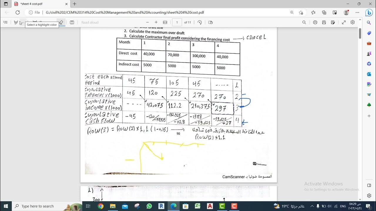 حل شيت 4 ( cash flow+ cost control) - YouTube