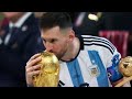 Lionel messi kissing the world cup trophy  english commentary  world cup finals 2022