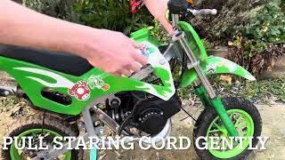 How to start 50cc 2 stroke dirt bike - first start - cold start - pull starter