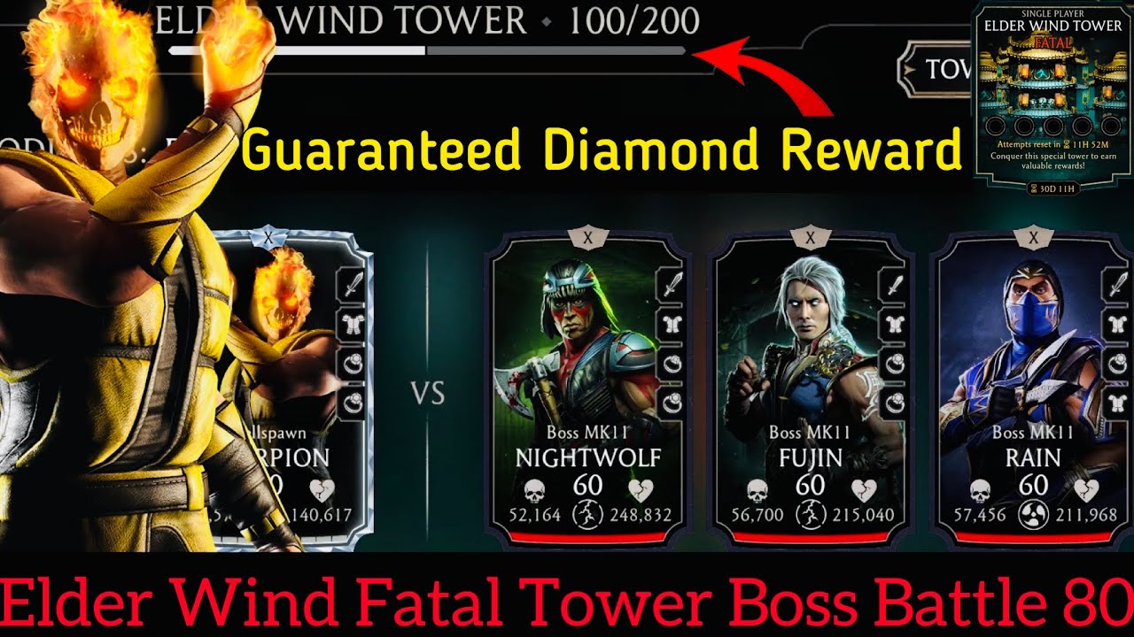 Elder Wind Fatal Tower Bosses Battle 100 Gameplay & Diamond character Reward | MK Mobile