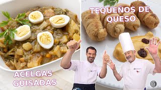ACELGAS guisadas - TEQUEÑOS de queso con salsa de txistorra // Joseba y Karlos Arguiñano