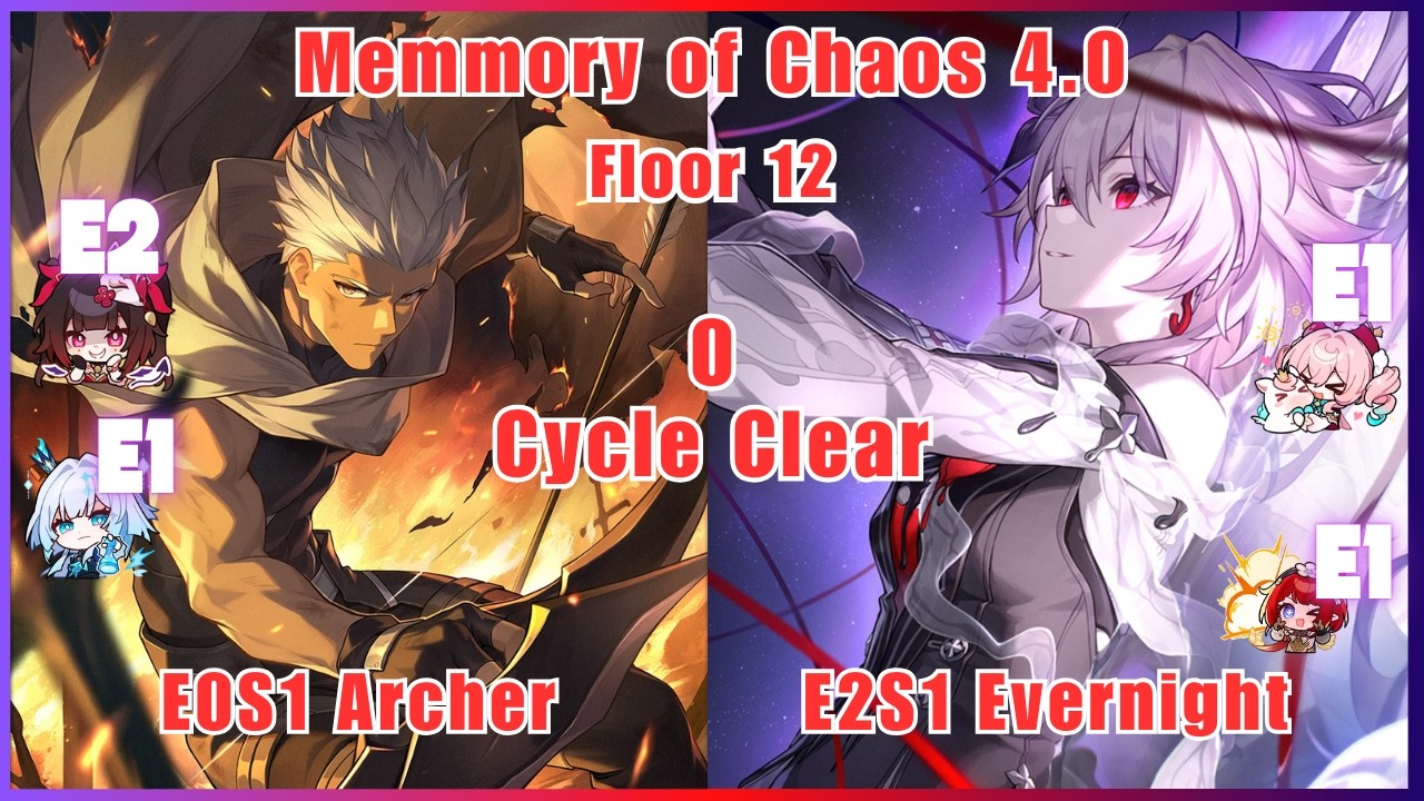 Memory of Chaos 4.0 Floor 12 - E0S1 Archer & E2S1 Evernight 0 Cycle | Honkai Star Rail