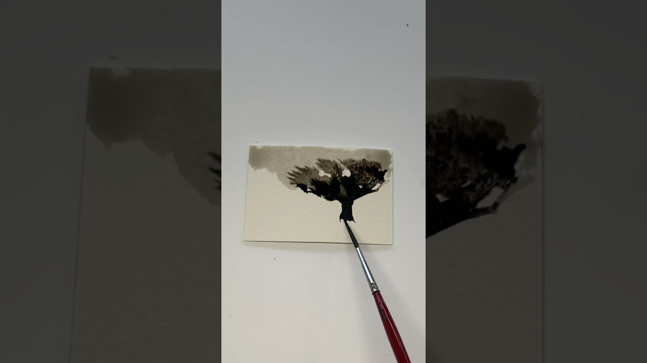 The magic of ink and water. Acrylic ink painting of a  tree on watercolour paper. 