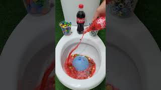Rainbow M&Ms vs Colorful Balloons and Coca Cola, Fanta and Mentos In the Toilet