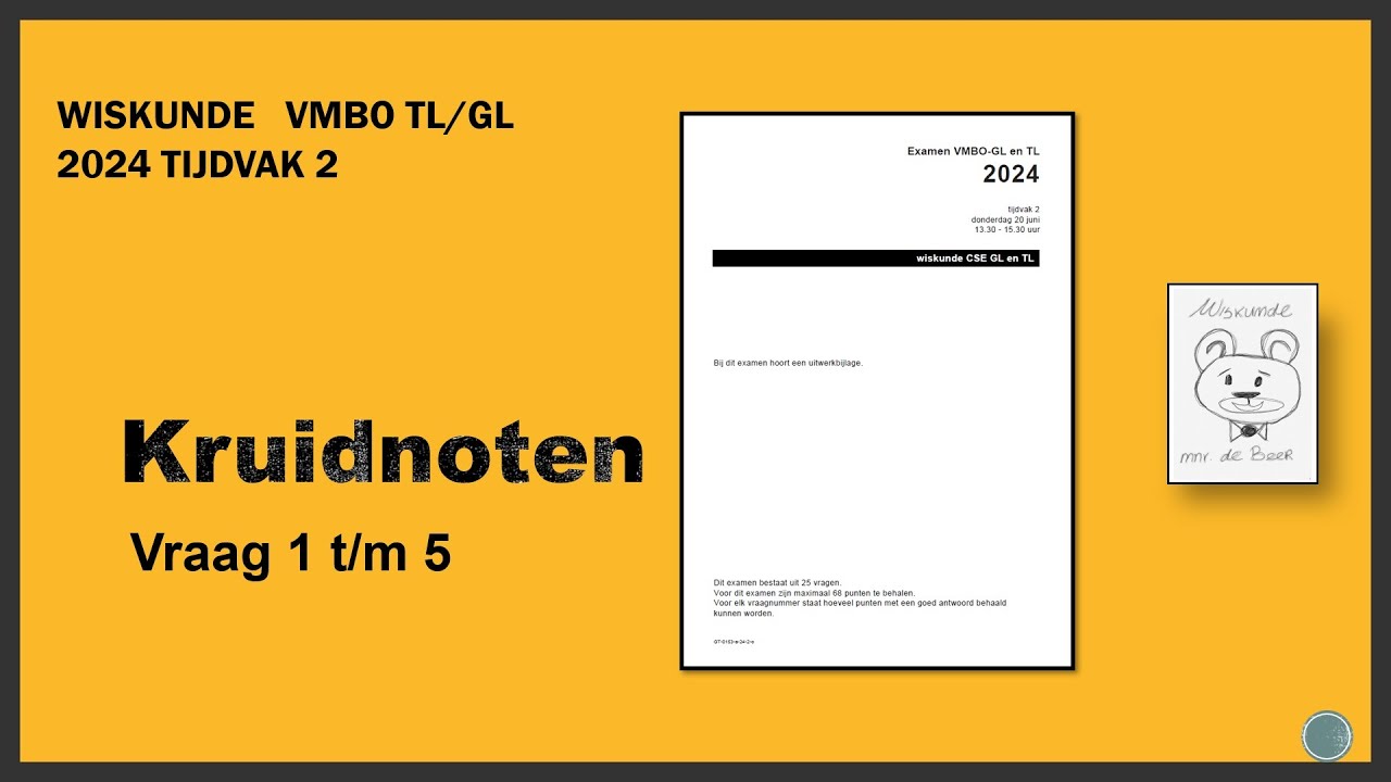 Wiskunde Examen Vmbo GL/TL 2024 Tijdvak 2 Opg 01 tm 05 - YouTube