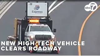 Clearing roadway debris in seconds is no problem for this new high-tech vehicle