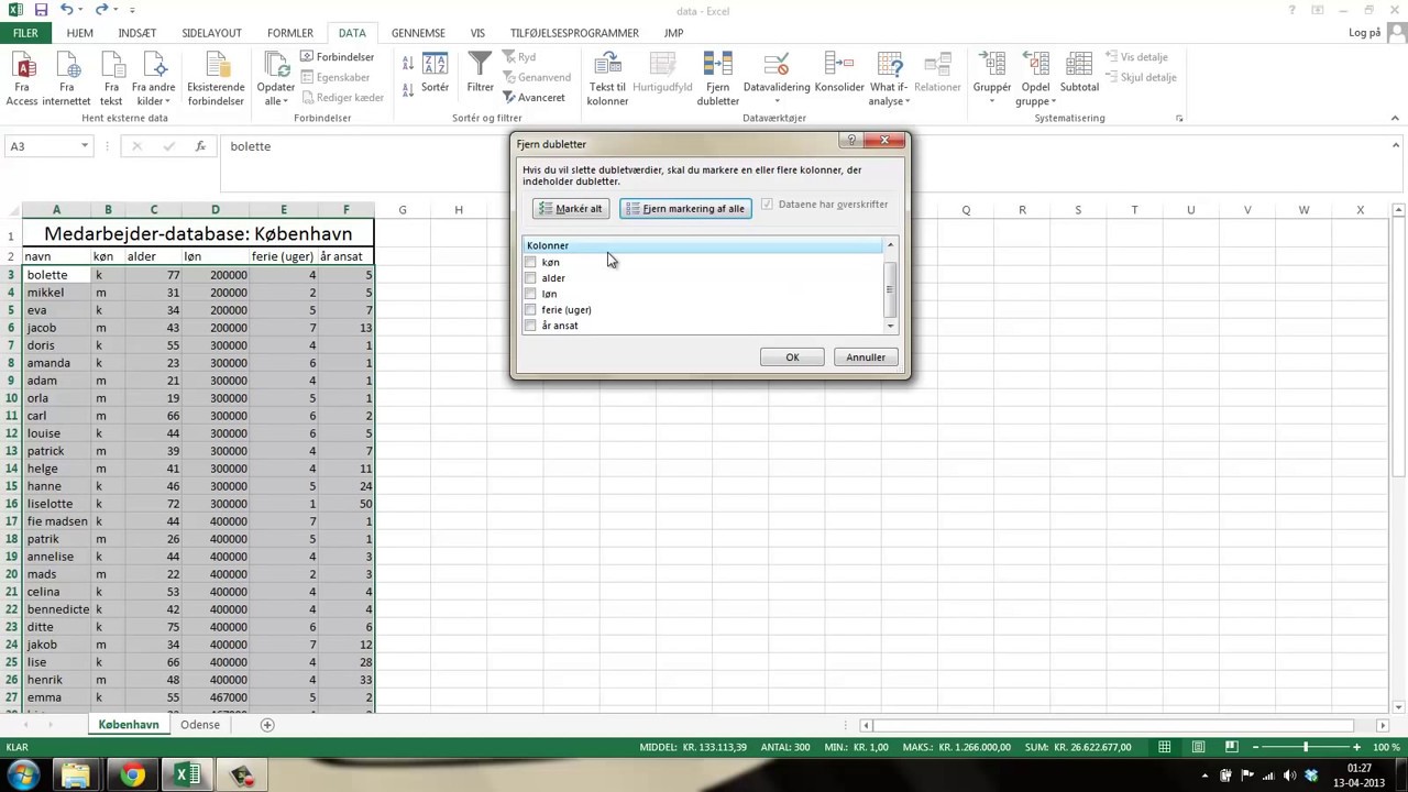 Find og Fjern Dubletter i Excel - YouTube