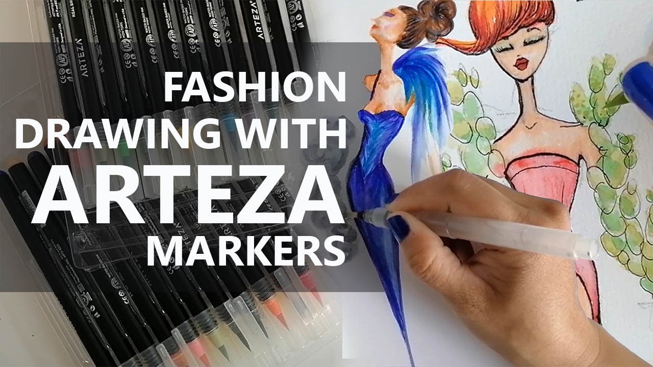 How to blend with a water brush | Fashion coloring with ARTEZA real ...