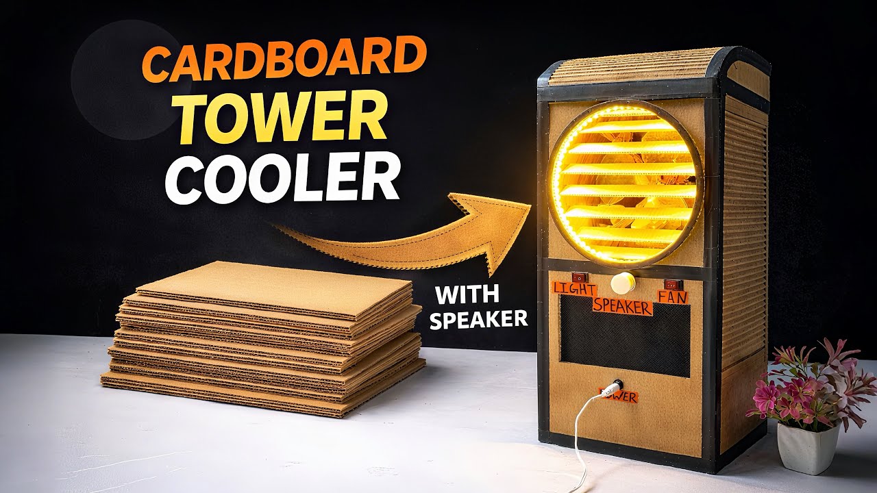 Cardboard Tower Cooler 😱 | DIY | WORKING Cooler with Fan, Light & Speaker 🔥