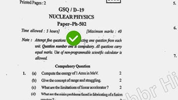 2019 KUK BSc 5th Sem Nuclear Physics Question Paper