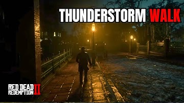 Walking in Thunderstorm at Night in Red Dead Redemption 2 | Relaxing Ambience
