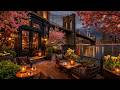 New York Cherry Blossom Night Jazz ☕ Brooklyn Bridge Café Ambience &amp; Smooth Jazz for Study &amp; Work