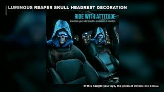 2PCS LUMINOUS BLUE EYES GRIM REAPER SKULL CAR HEADREST COVER, SOFT ELASTIC CAR INTERIOR DECORATION screenshot 2