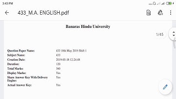 Banaras Hindu University M.A ENGLISH Entrance Exam question paper 2019
