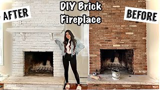 HOW TO PAINT BRICK WHITE *before and after* DIY Brick FirePlace | GINA MARIE