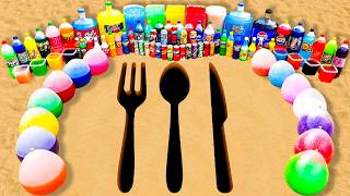 EXPERIMENT: Knife vs Fork vs Spoon pits Eruption from Giant Balloons of Orbeez, Coca Cola and Mentos