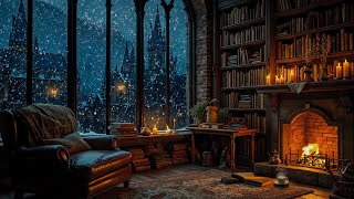 Gothic Winter Library 🕯️ Dark Academia with Fireplace & Wind Sounds Ambience for Relax & Reading