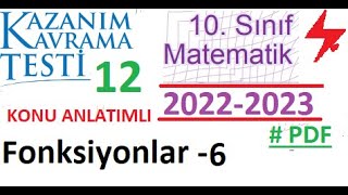 10 Sınıf Kazanım Testi 12 Meb 2022 2023 Fonksiyonlar 6 Matematik Pdf