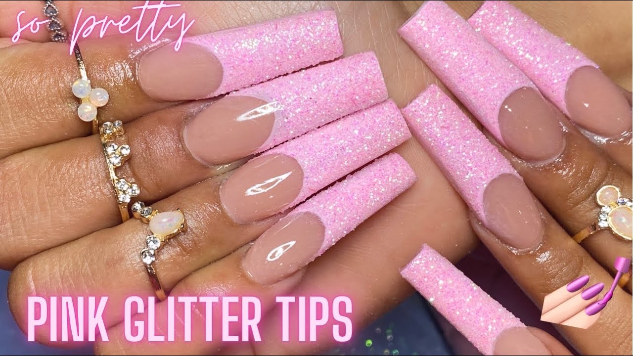 Xl Pink Glitter French Tip Acrylic Nails Tutorial |Acrylic Nails Full Set |French  Tip Nails Beginner - Youtube