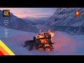 12 hours 4k winter fjord  campfire at twilight