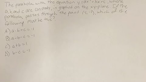The parabola with the equation y=ax^2+bx+c, where a, b, and c are constants, is graphed on the xy-