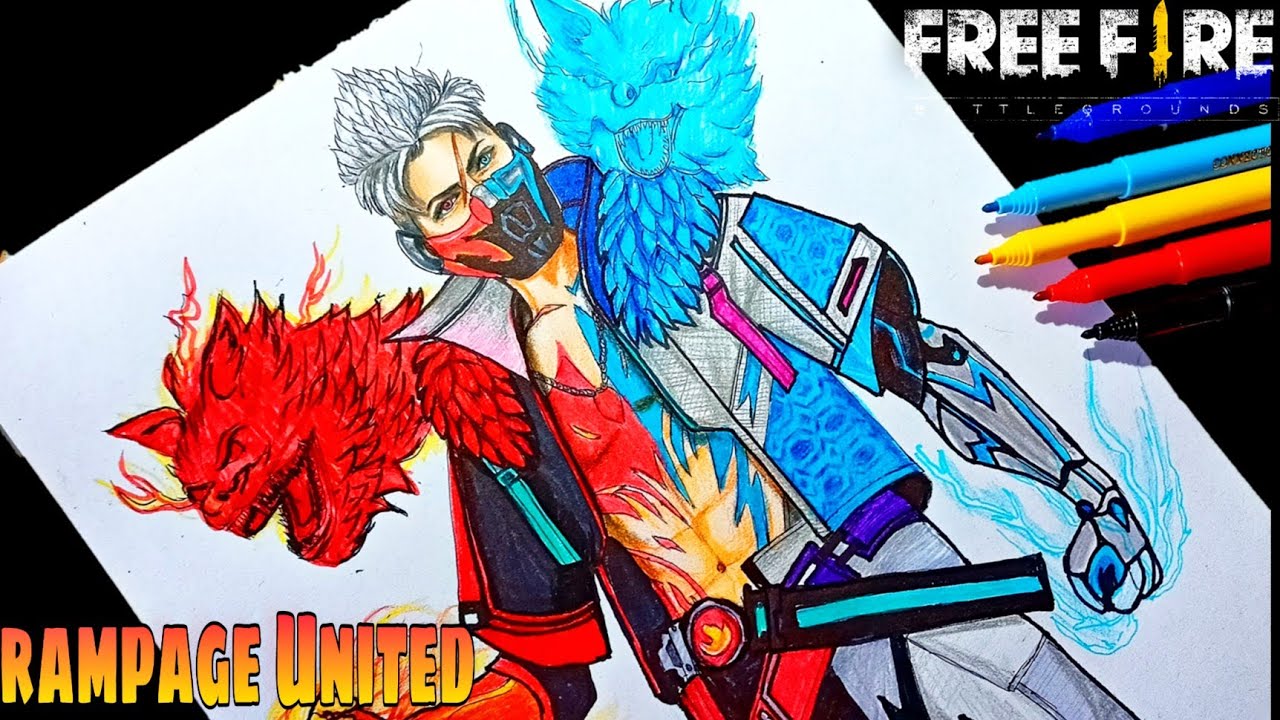FREE FIRE DRAWING || RAMPAGE UNITED DRAWING || Red blue RAMPAGE ...