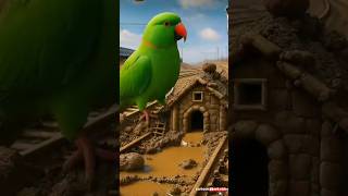 The parrot builds a mud house on the railway track, but the house melts in the rain 😭 #ai​ #parrot​