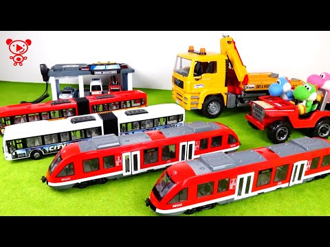 Tren, tramvay, otobüs, polis arabası, çekici, çocuklar için oyuncak araçlar