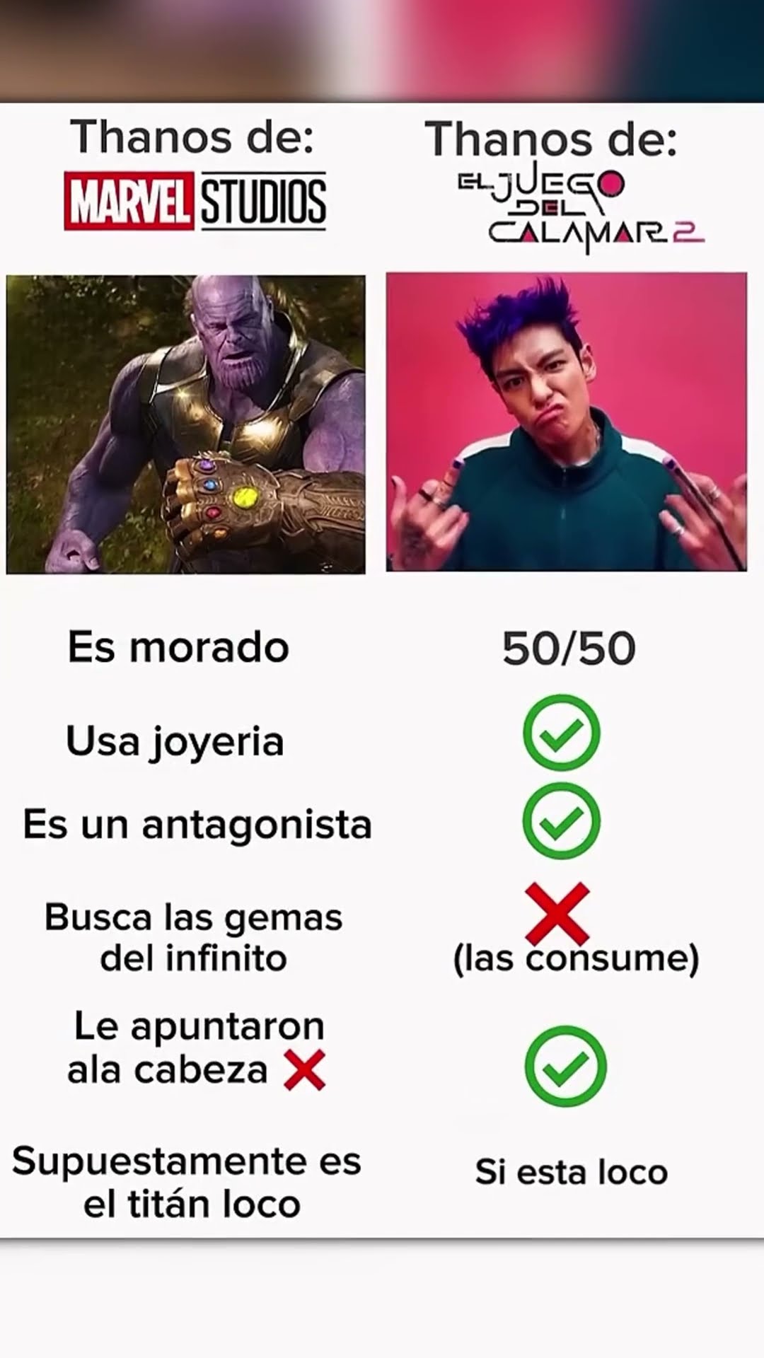 THANOS de marvel VS  THANOS juego del calamar??