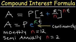 Compound Interest Formula Explained, Investment, Monthly & Continuously, Word Problems, Algebra