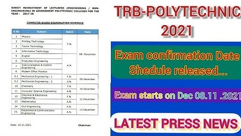 TRB -POLYTECHNIC (Confirmation Time -Table Shedule) Released...