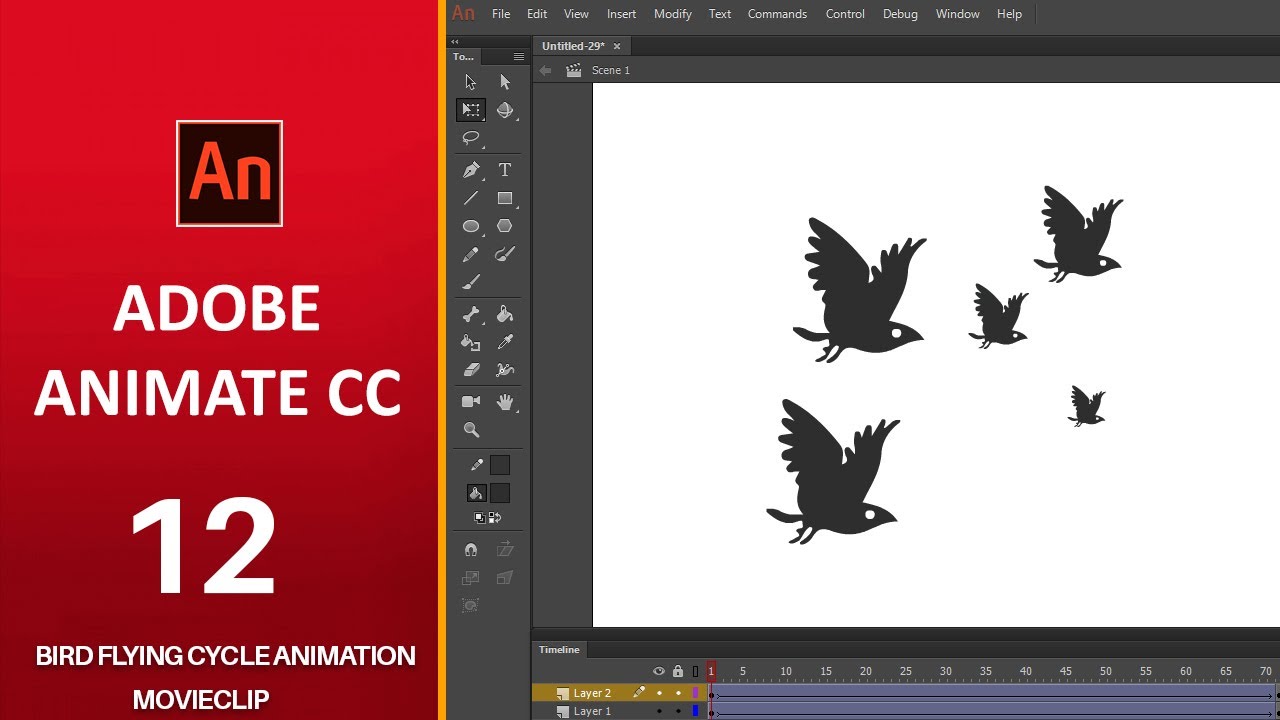 Bird flying animation-Adobe Animate CC Tutorial 12 | Full Course in English  | Beginners Tutorial - YouTube