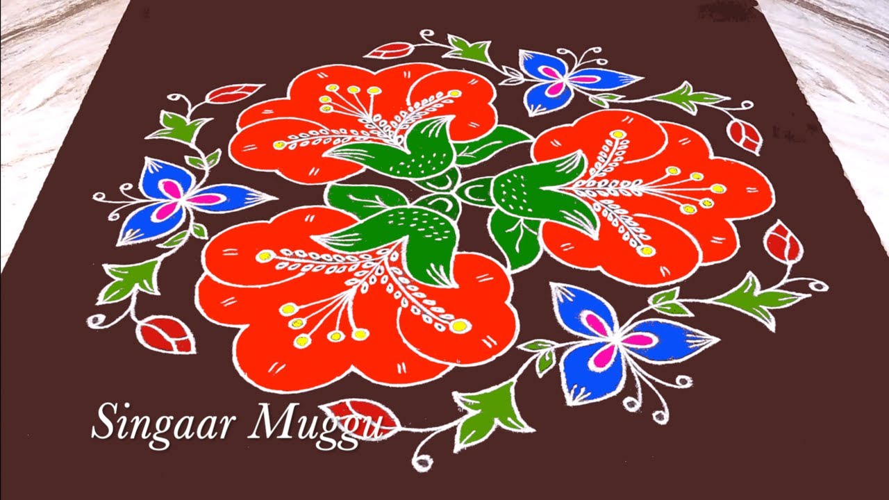 Simple and easy flower rangoli with 15X8 dots | Chukkala muggulu | Pulli kolam | Rangoli design