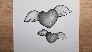 Kolay Karakalem Çizim Fikirleri Kalp Resmi Çizimi, Kanatlı Kalp Çizimi Nasıl Yapılır