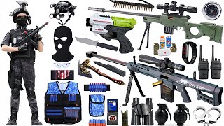 Special police weapon unboxing video, Barrett sniper rifle, unboxing toy video,gas mask,axe,pistol