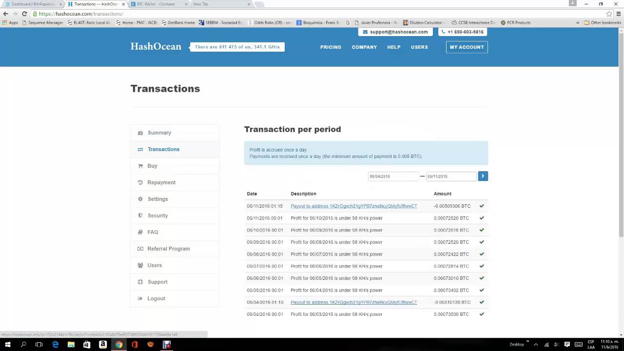 pagos HASHOCEANS BITSRAPID y PROTYPERS 11/06/2016