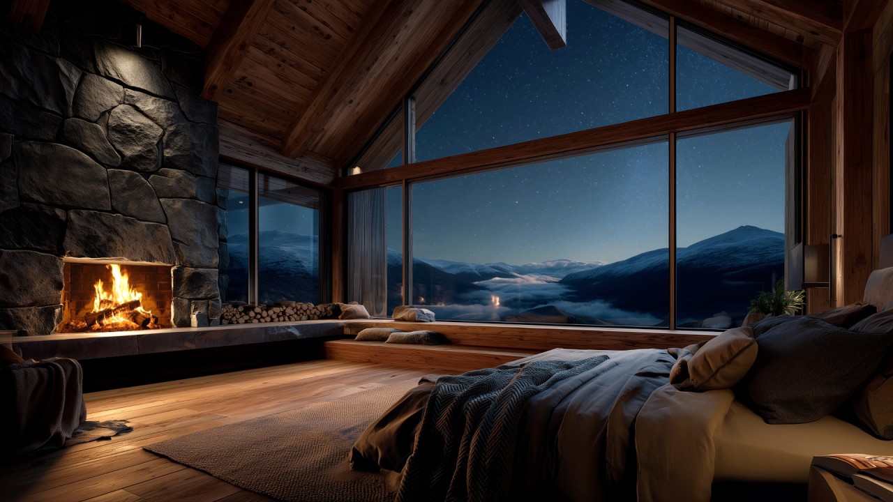 Starry Mountain Night In a Cozy Cabin | 8 Hours of Deep Sleep