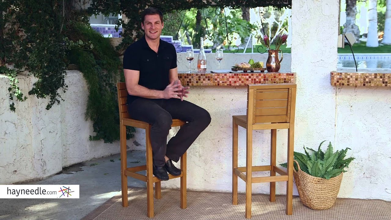 Coral Coast West Shore Acacia Wood Balcony Height Patio Bar Stool - Set of 2 - Product Review Video