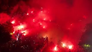 Pullman scoperto per le vie di Bergamo per l'Atalanta campione