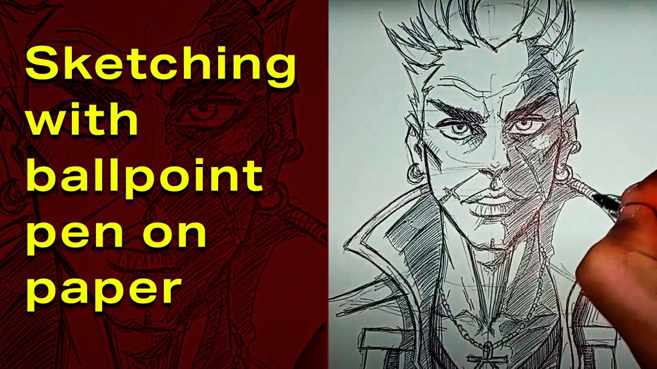 Sketching with ballpoint pen on paper - YouTube
