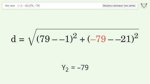 Find the distance between two points p1 (-1,-21) and p2 (79,-79): Step-by-Step Video Solution