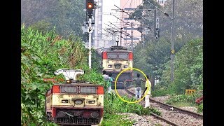 STUPID ACT - ALMOST Hit By TRAIN / Flasher Light On GZB WAP1 भारतीय रेल
