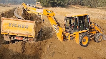 JCB Backhoe Cutting Soil and Loading in Dump Truck - Dum Truck Carrying Soil - JCB Dozer Working