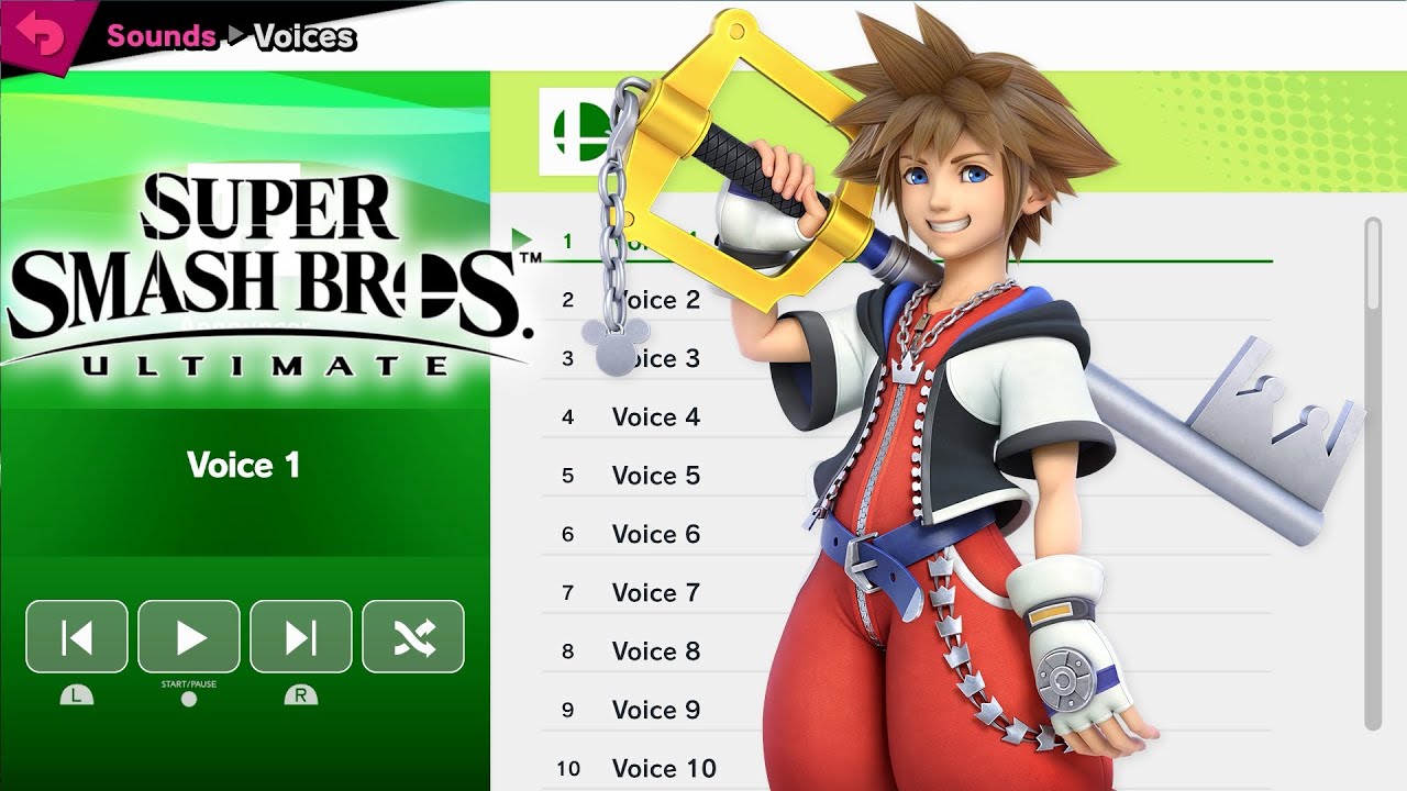 Super voices. Sora in Smash Arts.