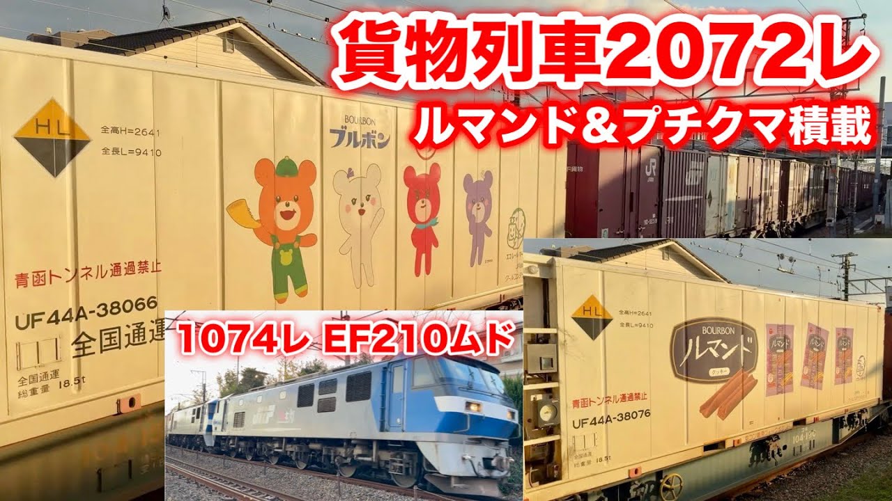 JR貨物 貨物列車2072レ ルマンド&プチクマ積載 1074レ EF210ムド
