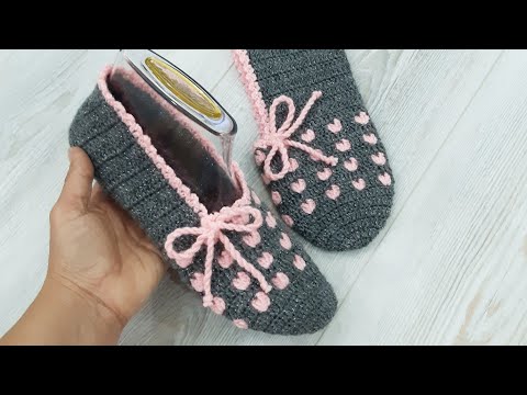 Tığ işi MİNİ KALPLİ Kolay Patik Örelim / Crochet Heart Slippers Free Pattern