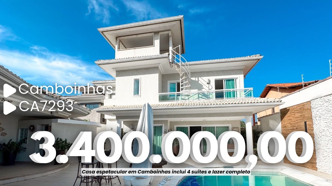 CASA ESPETACULAR EM CAMBOINHAS COM 418M², 4 SUÍTES E LAZER COMPLETO l LUIS IMÓVEIS (CA7293)