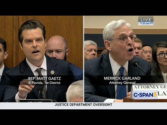 NEW: Matt Gaetz CONFRONTS Merrick Garland on DOJ Role in Trump Trials class=